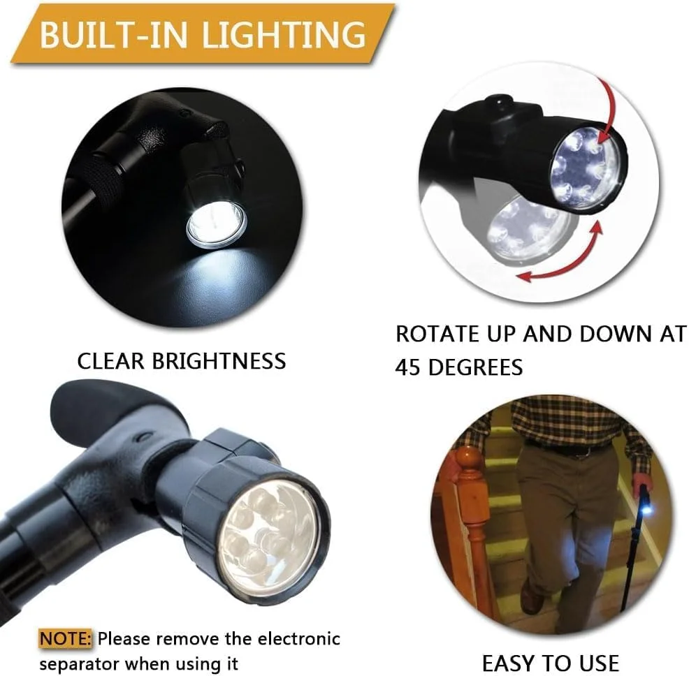 عصای تاشو پیاده روی AWH با چراغ LED برای آقایان و بانوان - عصای آلومینیومی سبک وزن قابل تنظیم و تاشو، عصای ایستاده آزاد، نوک محوری برای سالمندان و بزرگسالان - مشکی عصای تاشو پیاده روی AWH با چراغ LED برای آقایان و بانوان - عصای آلومینیومی سبک وزن قابل تنظیم و تاشو، عصای ایستاده آزاد، نوک محوری برای سالمندان و بزرگسالان - مشکی