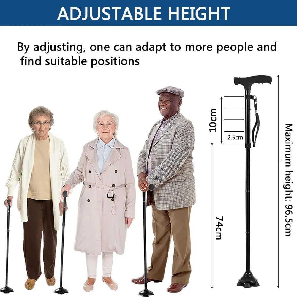 عصای تاشو پیاده روی AWH با چراغ LED برای آقایان و بانوان - عصای آلومینیومی سبک وزن قابل تنظیم و تاشو، عصای ایستاده آزاد، نوک محوری برای سالمندان و بزرگسالان - مشکی عصای تاشو پیاده روی AWH با چراغ LED برای آقایان و بانوان - عصای آلومینیومی سبک وزن قابل تنظیم و تاشو، عصای ایستاده آزاد، نوک محوری برای سالمندان و بزرگسالان - مشکی