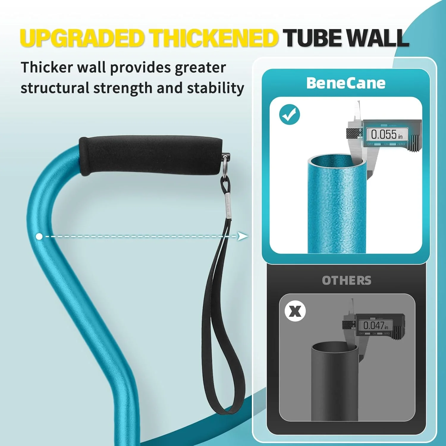 عصای پیاده روی BeneCane، عصای قابل تنظیم با دسته نرم و بالشتکی برای مردان و زنان، سبک وزن، راحت، با پایه ثبات بیشتر، کمک حرکتی برای مردان، زنان و سالمندان