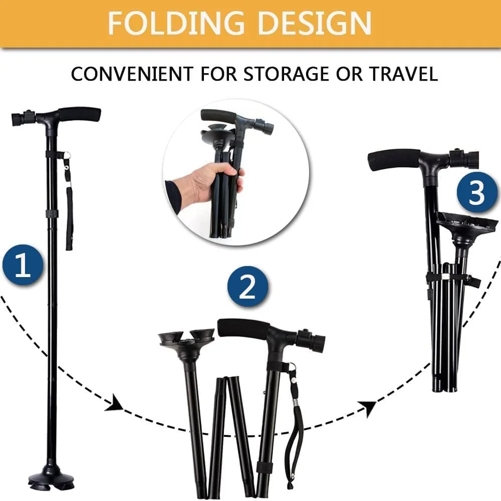 عصای تاشو پیاده روی AWH با چراغ LED برای آقایان و بانوان - عصای آلومینیومی سبک وزن قابل تنظیم و تاشو، عصای ایستاده آزاد، نوک محوری برای سالمندان و بزرگسالان - مشکی عصای تاشو پیاده روی AWH با چراغ LED برای آقایان و بانوان - عصای آلومینیومی سبک وزن قابل تنظیم و تاشو، عصای ایستاده آزاد، نوک محوری برای سالمندان و بزرگسالان - مشکی