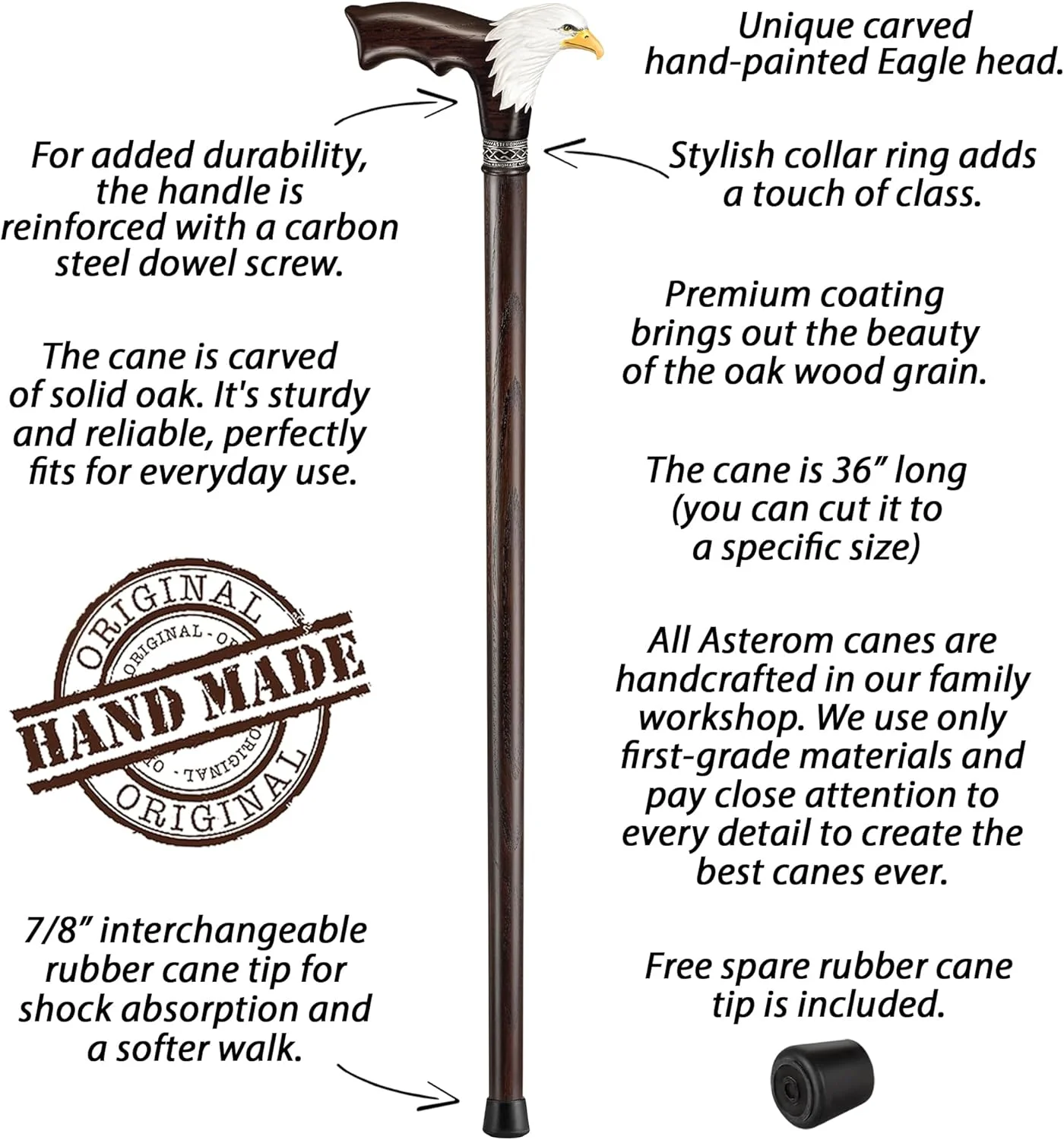 عصای پیاده روی چوبی منبت کاری شده و نقاشی شده دستی Asterom برای مردان - عقاب سر طاس - عصای چوبی منحصر به فرد و شیک عصای پیاده روی چوبی منبت کاری شده و نقاشی شده دستی Asterom برای مردان - عقاب سر طاس - عصای چوبی منحصر به فرد و شیک