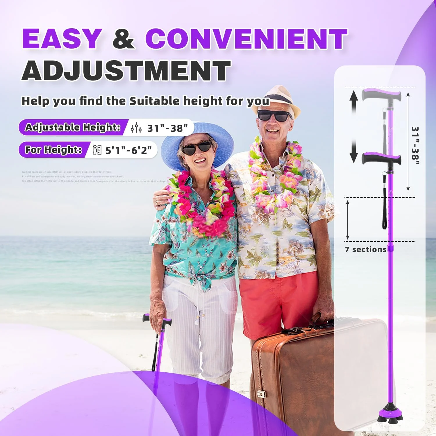 عصای پیاده روی BeneCane تاشو قابل تنظیم سبک و مقاوم برای مردان و زنان با دسته نرم TPR T شکل و کیف مسافرتی عصای پیاده روی BeneCane تاشو قابل تنظیم سبک و مقاوم برای مردان و زنان با دسته نرم TPR T شکل و کیف مسافرتی