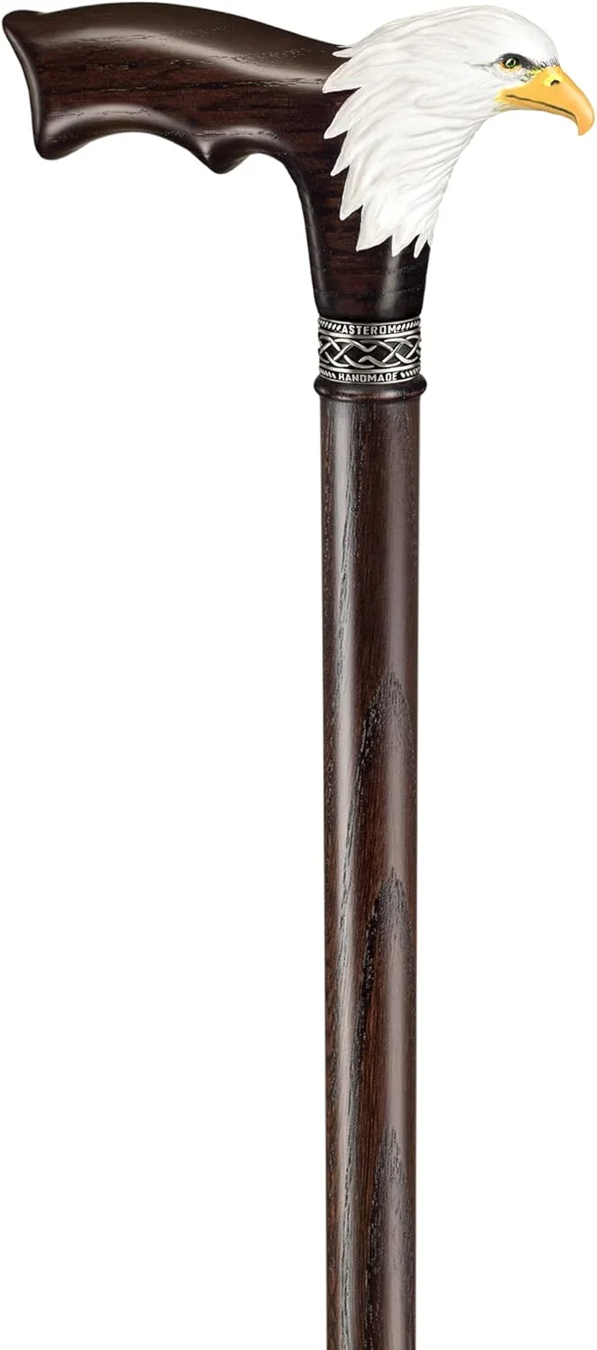 عصای پیاده روی چوبی منبت کاری شده و نقاشی شده دستی Asterom برای مردان - عقاب سر طاس - عصای چوبی منحصر به فرد و شیک عصای پیاده روی چوبی منبت کاری شده و نقاشی شده دستی Asterom برای مردان - عقاب سر طاس - عصای چوبی منحصر به فرد و شیک