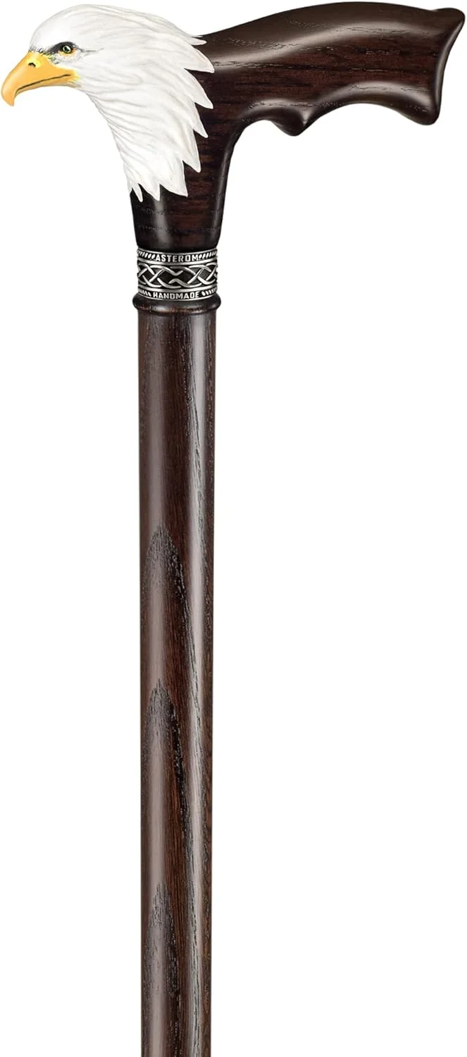 عصای پیاده روی چوبی منبت کاری شده و نقاشی شده دستی Asterom برای مردان - عقاب سر طاس - عصای چوبی منحصر به فرد و شیک عصای پیاده روی چوبی منبت کاری شده و نقاشی شده دستی Asterom برای مردان - عقاب سر طاس - عصای چوبی منحصر به فرد و شیک