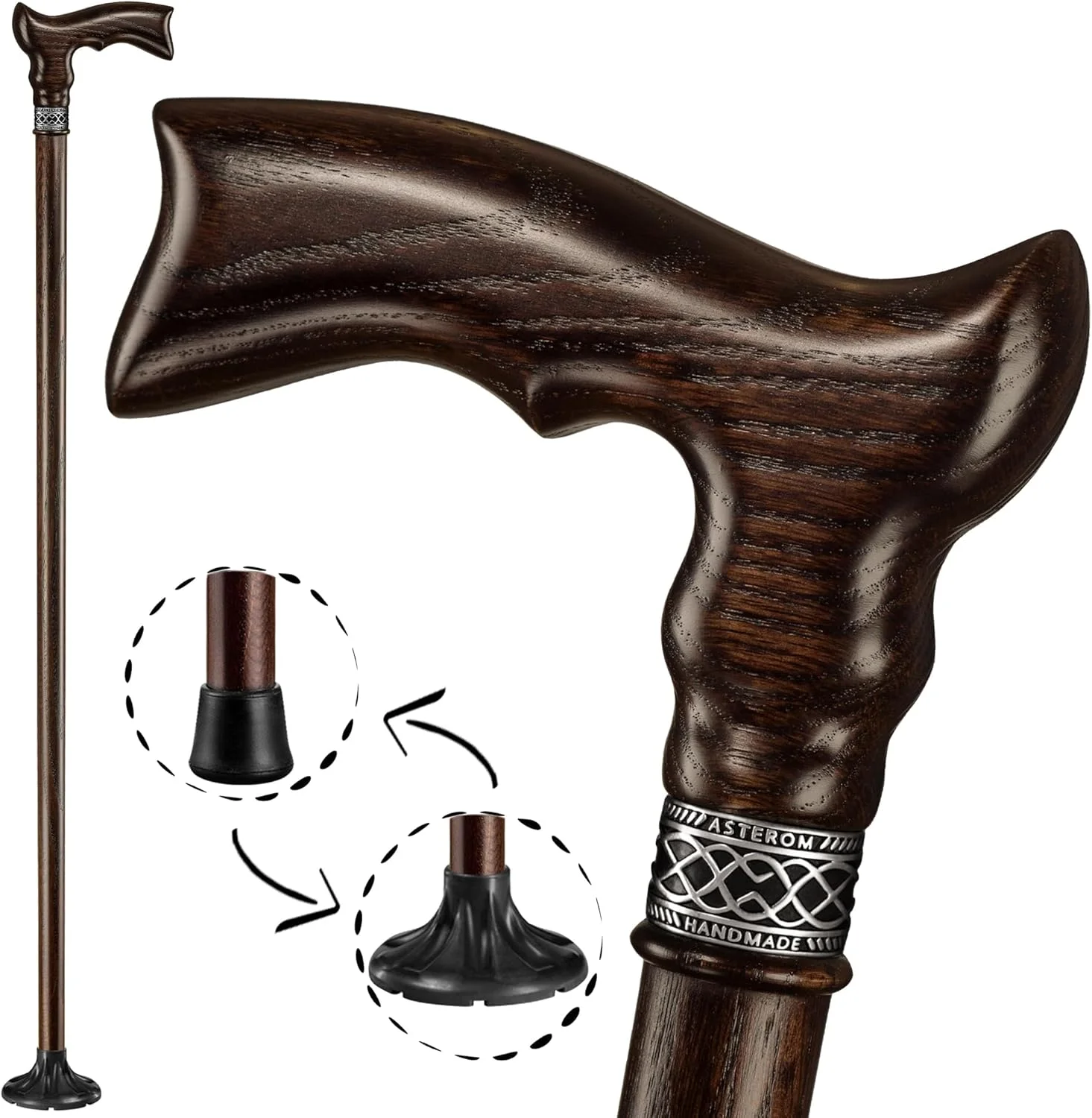 عصای چوبی ارگونومیک دست ساز Asterom برای مردان و زنان - عصای چوبی شیک بلوط مردانه - عصای پیاده روی مد روز عصای چوبی ارگونومیک دست ساز Asterom برای مردان و زنان - عصای چوبی شیک بلوط مردانه - عصای پیاده روی مد روز