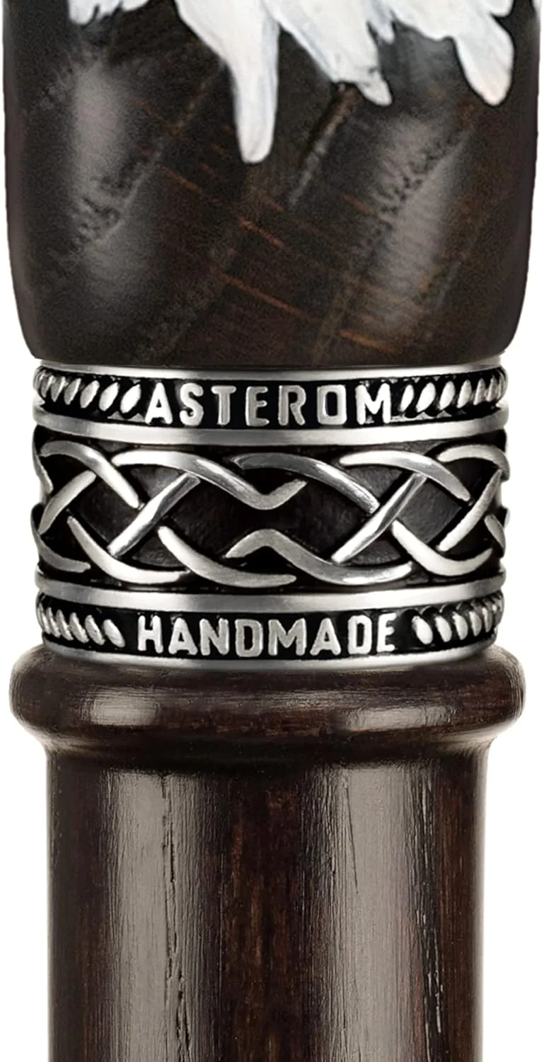 عصای پیاده روی چوبی منبت کاری شده و نقاشی شده دستی Asterom برای مردان - عقاب سر طاس - عصای چوبی منحصر به فرد و شیک عصای پیاده روی چوبی منبت کاری شده و نقاشی شده دستی Asterom برای مردان - عقاب سر طاس - عصای چوبی منحصر به فرد و شیک