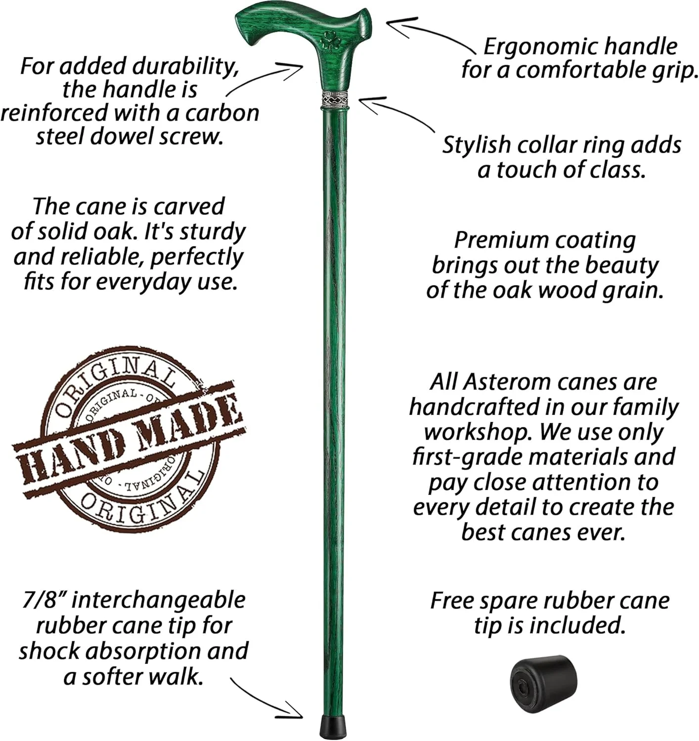 عصای پیاده روی ایرلندی Asterom برای مردان و زنان - دست ساز، ارگونومیک، چوبی - عصای پیاده روی ایرلندی، شبدر، عصاهای پیاده روی سبز - 36 اینچ عصای پیاده روی ایرلندی Asterom برای مردان و زنان - دست ساز، ارگونومیک، چوبی - عصای پیاده روی ایرلندی، شبدر، عصاهای پیاده روی سبز - 36 اینچ