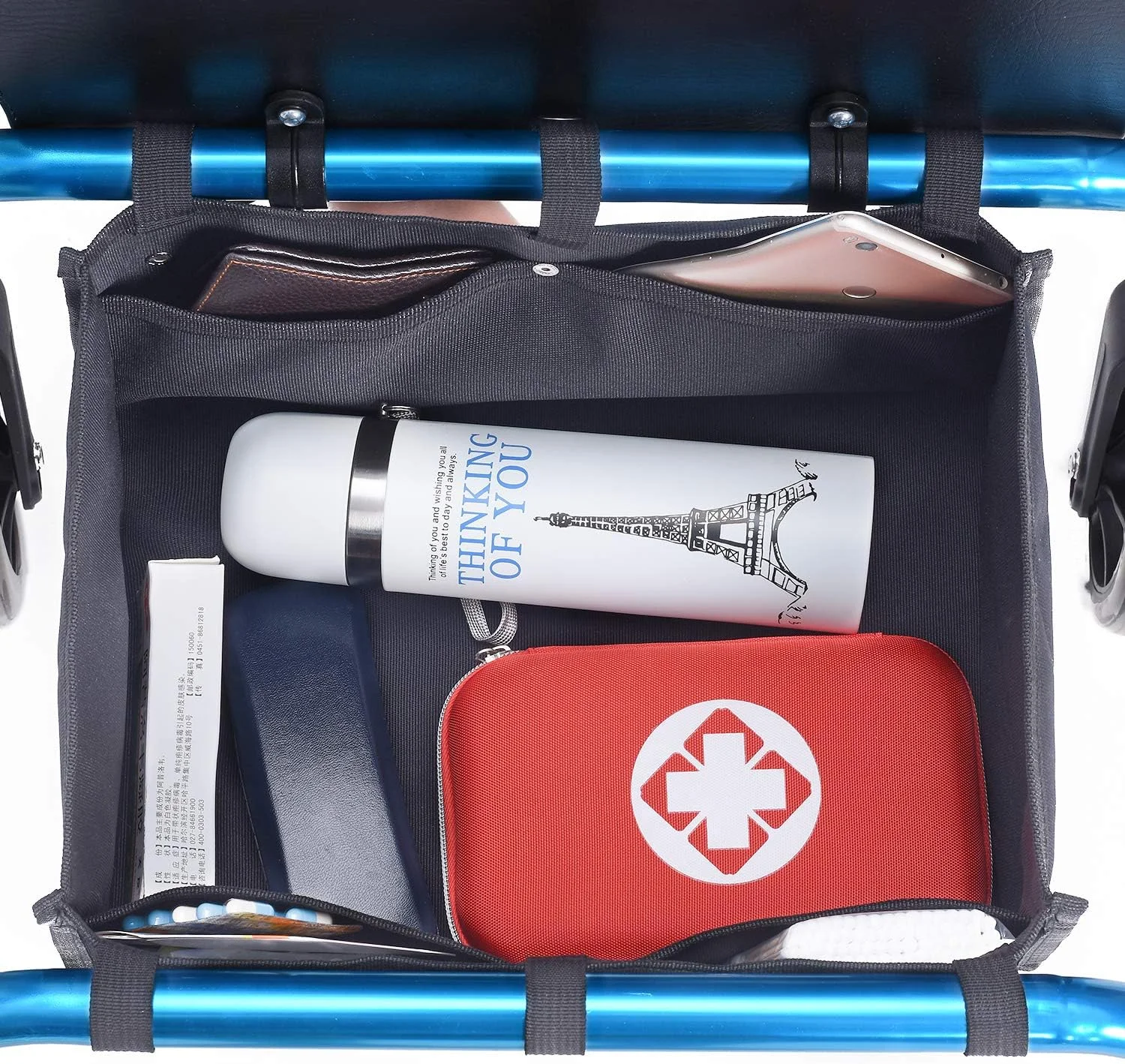 کیف بزرگ زیر نشیمنگاه واکر AROUY مناسب برای رولیتور چهار چرخ، کیف حمل و سازمان دهنده لوازم جانبی واکر برای سالمندان (مشکی، بزرگ)