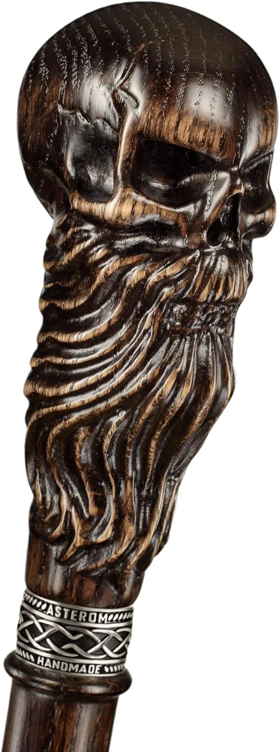 عصای چوبی دست ساز طرح جمجمه ریش دار برای مردان و زنان - عصای پیاده روی استیم پانک منحصر به فرد عصای چوبی دست ساز طرح جمجمه ریش دار برای مردان و زنان - عصای پیاده روی استیم پانک منحصر به فرد