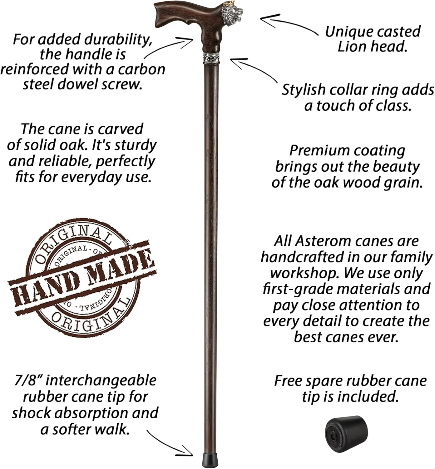 عصای پیاده روی آستروم - عصای شیر دست ساز - عصاهای پیاده روی برای مردان و زنان - عصای چوبی، منحصر به فرد، عصا برای مردان، سالمندان