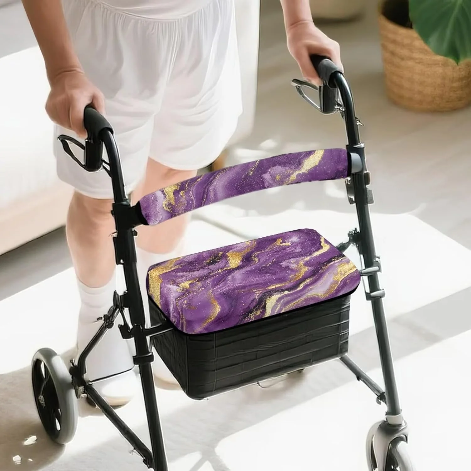 واکر رولیتور طرح سنگ مرمر طلایی ASQVTIFE با روکش محافظ صندلی و لوازم جانبی واکر تاشو با صندلی راحت و روکش پشتی قابل جابجایی و شستشو واکر رولیتور طرح سنگ مرمر طلایی ASQVTIFE با روکش محافظ صندلی و لوازم جانبی واکر تاشو با صندلی راحت و روکش پشتی قابل جابجایی و شستشو