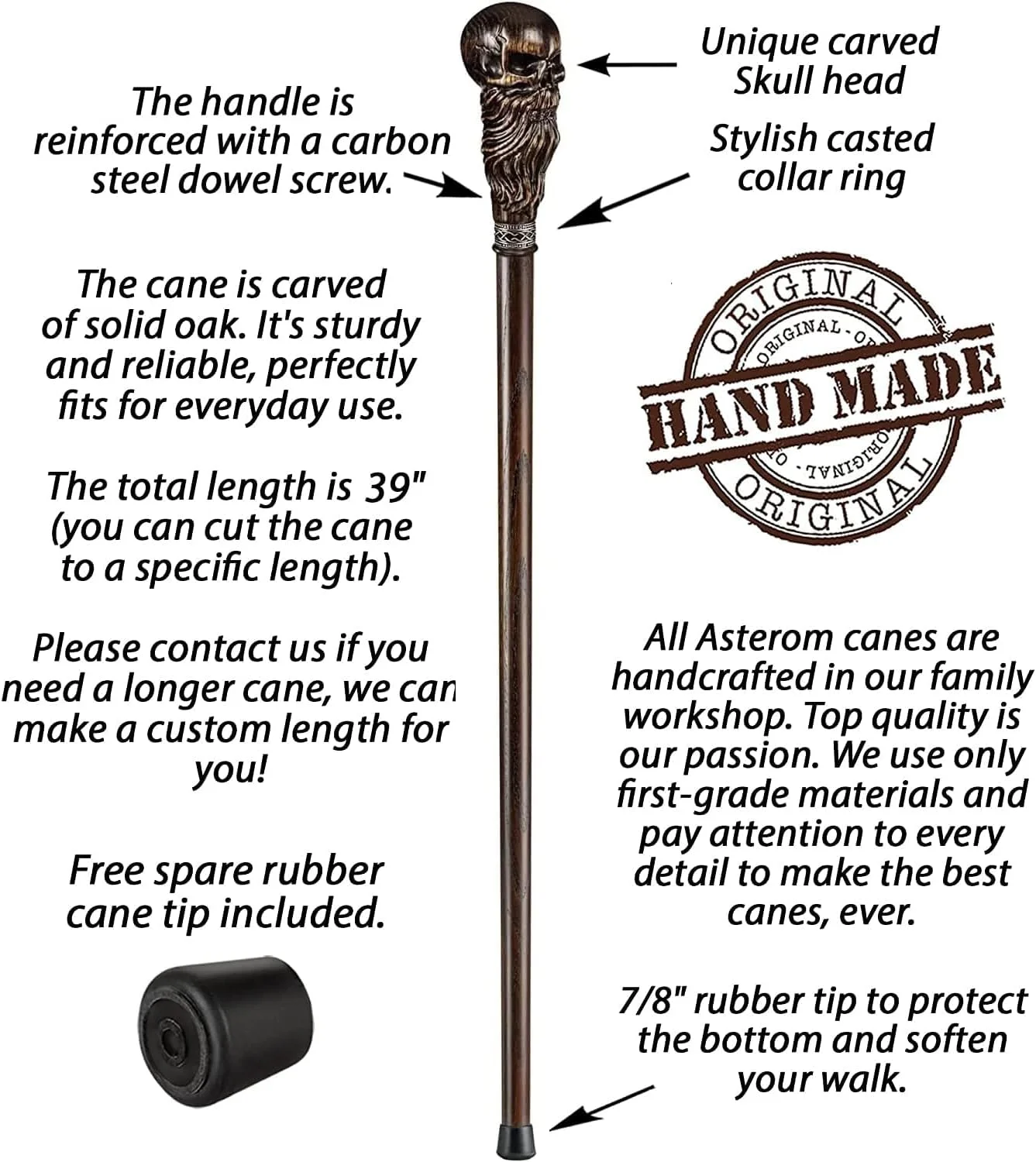 عصای چوبی دست ساز طرح جمجمه ریش دار برای مردان و زنان - عصای پیاده روی استیم پانک منحصر به فرد