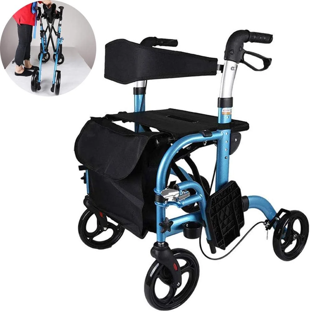 واکر تاشو چرخدار AMhuui، واکر چرخدار سبک وزن قابل تنظیم برای بزرگسالان، سالمندان و معلولین، صندلی حمل و نقل آلومینیومی با دسته قابل تنظیم و کیف حمل واکر تاشو چرخدار AMhuui، واکر چرخدار سبک وزن قابل تنظیم برای بزرگسالان، سالمندان و معلولین، صندلی حمل و نقل آلومینیومی با دسته قابل تنظیم و کیف حمل