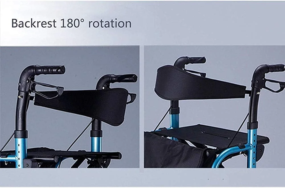 واکر تاشو چرخدار AMhuui، واکر چرخدار سبک وزن قابل تنظیم برای بزرگسالان، سالمندان و معلولین، صندلی حمل و نقل آلومینیومی با دسته قابل تنظیم و کیف حمل