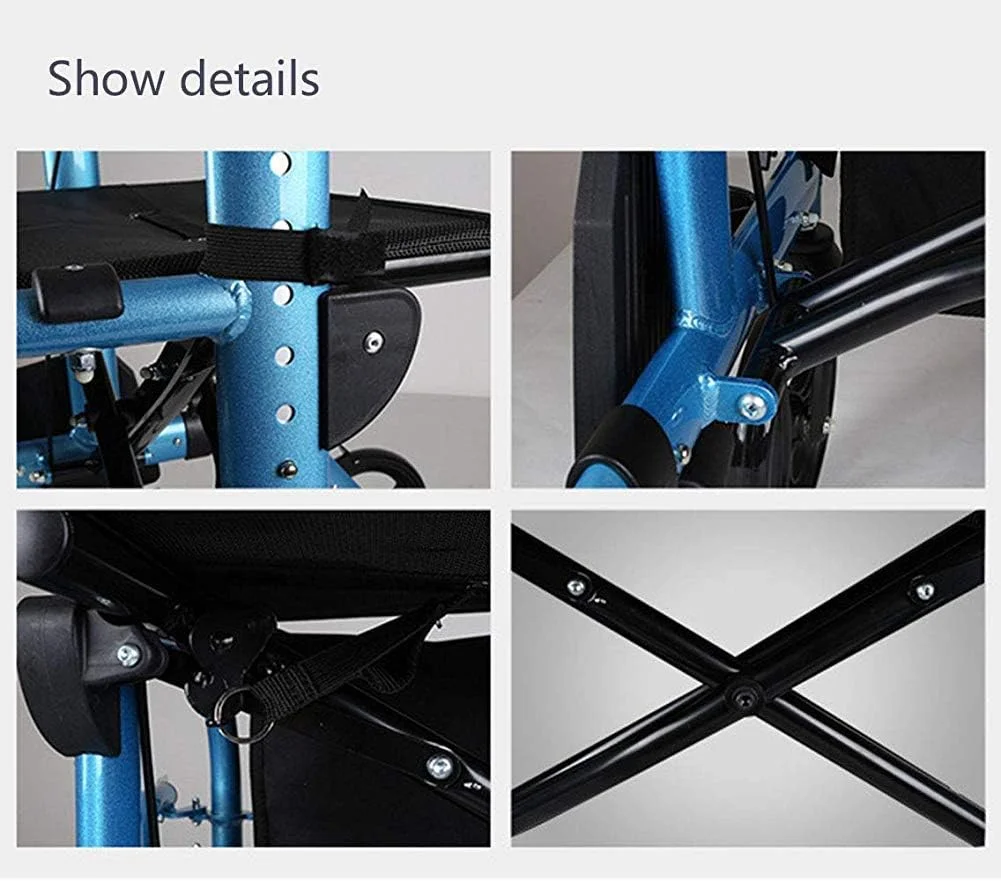 واکر تاشو چرخدار AMhuui، واکر چرخدار سبک وزن قابل تنظیم برای بزرگسالان، سالمندان و معلولین، صندلی حمل و نقل آلومینیومی با دسته قابل تنظیم و کیف حمل