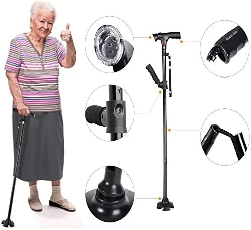 عصای تلسکوپی تاشو Artibetter با چراغ LED، عصای پیاده روی تاشو و قابل تنظیم با زنگ هشدار، هدیه ای برای پدران و مادران سالمند عصای تلسکوپی تاشو Artibetter با چراغ LED، عصای پیاده روی تاشو و قابل تنظیم با زنگ هشدار، هدیه ای برای پدران و مادران سالمند