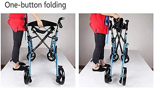 واکر تاشو چرخدار AMhuui، واکر چرخدار سبک وزن قابل تنظیم برای بزرگسالان، سالمندان و معلولین، صندلی حمل و نقل آلومینیومی با دسته قابل تنظیم و کیف حمل