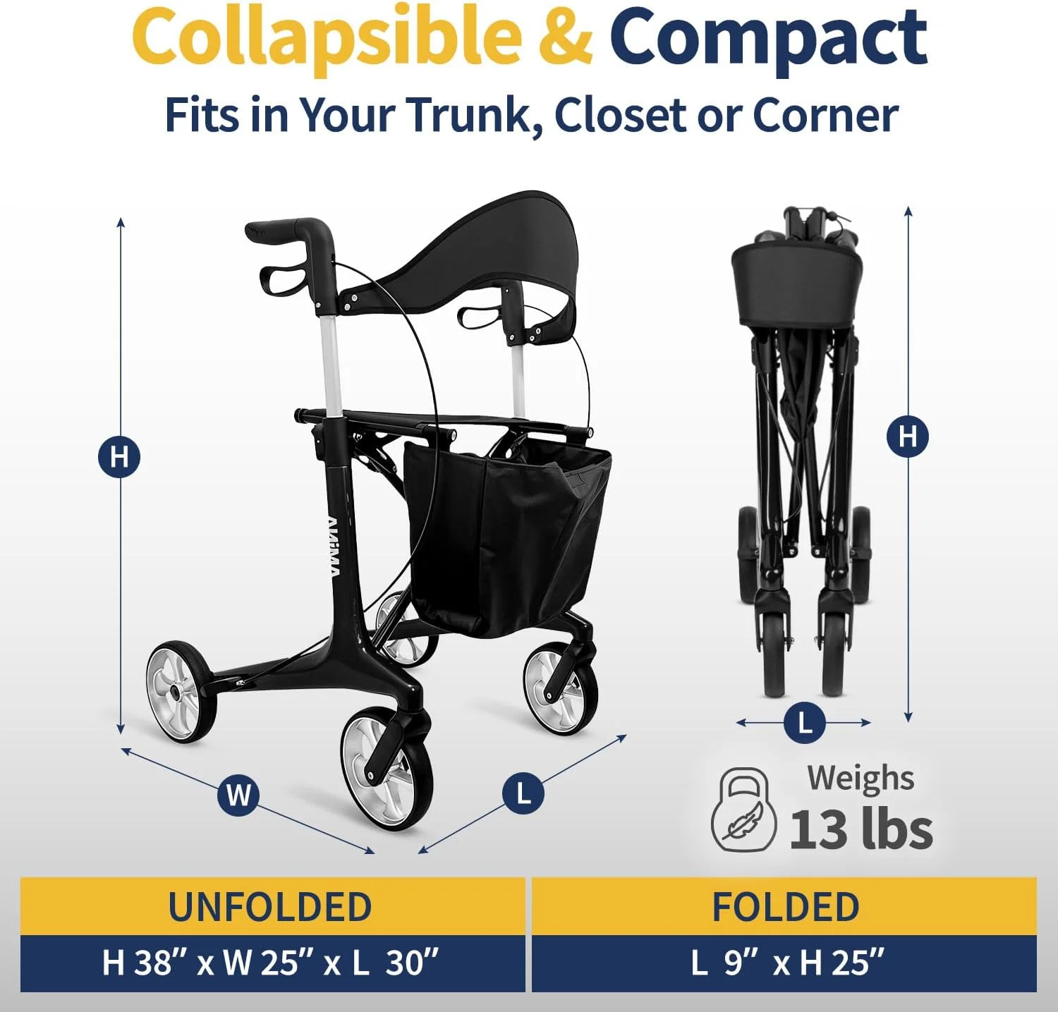 رولیتور واکر فیبر کربنی سبک وزن AMiNA با صندلی، ظرفیت 200 کیلوگرم، طراحی تاشو و سبد جداشدنی - وسیله کمک حرکتی شیک و بادوام (مشکی) رولیتور واکر فیبر کربنی سبک وزن AMiNA با صندلی، ظرفیت 200 کیلوگرم، طراحی تاشو و سبد جداشدنی - وسیله کمک حرکتی شیک و بادوام (مشکی)