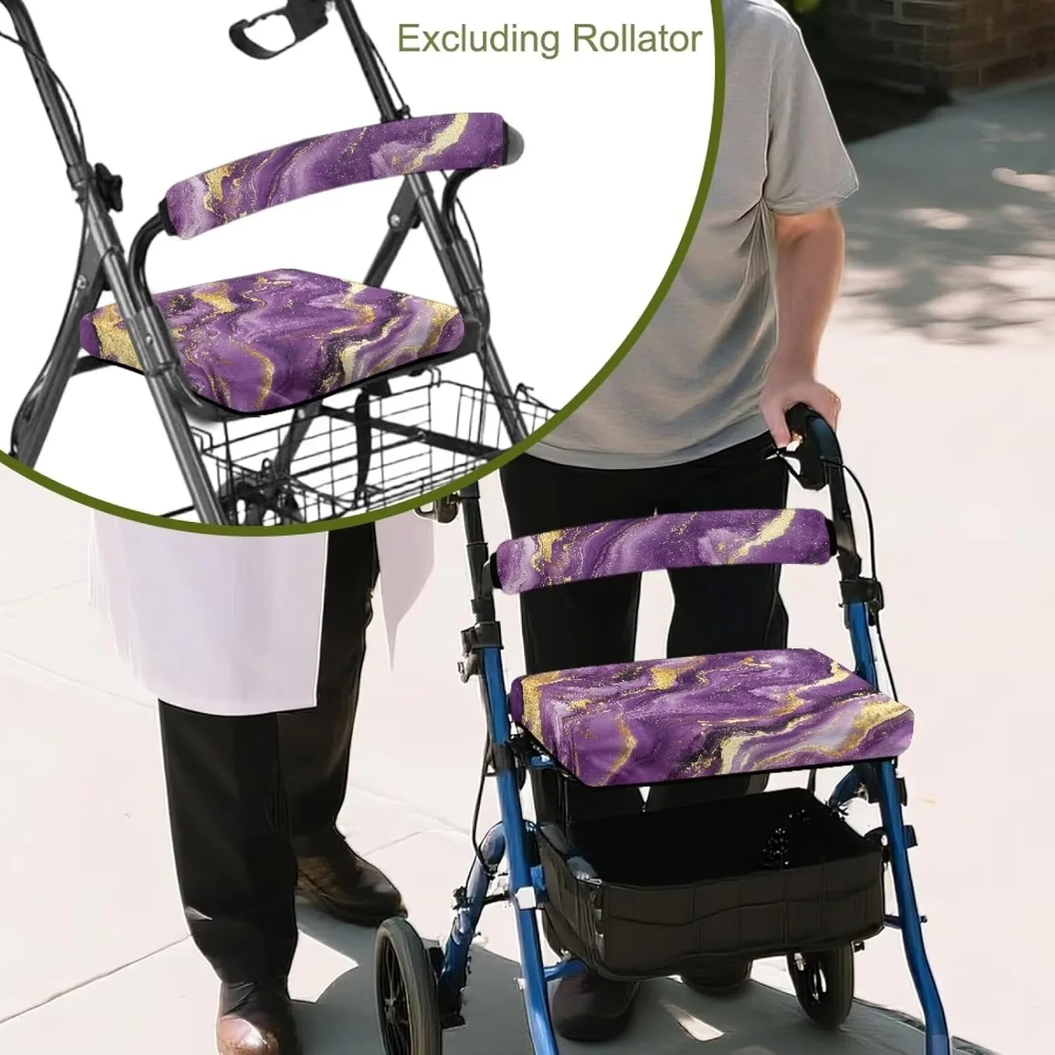 واکر رولیتور طرح سنگ مرمر طلایی ASQVTIFE با روکش محافظ صندلی و لوازم جانبی واکر تاشو با صندلی راحت و روکش پشتی قابل جابجایی و شستشو واکر رولیتور طرح سنگ مرمر طلایی ASQVTIFE با روکش محافظ صندلی و لوازم جانبی واکر تاشو با صندلی راحت و روکش پشتی قابل جابجایی و شستشو