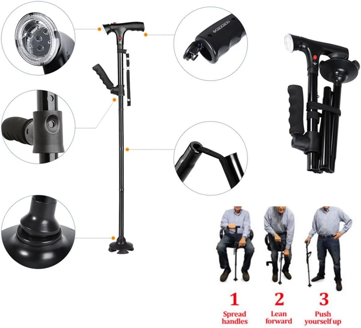 عصای تلسکوپی تاشو Artibetter با چراغ LED، عصای پیاده روی تاشو و قابل تنظیم با زنگ هشدار، هدیه ای برای پدران و مادران سالمند عصای تلسکوپی تاشو Artibetter با چراغ LED، عصای پیاده روی تاشو و قابل تنظیم با زنگ هشدار، هدیه ای برای پدران و مادران سالمند