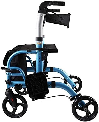 واکر تاشو چرخدار AMhuui، واکر چرخدار سبک وزن قابل تنظیم برای بزرگسالان، سالمندان و معلولین، صندلی حمل و نقل آلومینیومی با دسته قابل تنظیم و کیف حمل