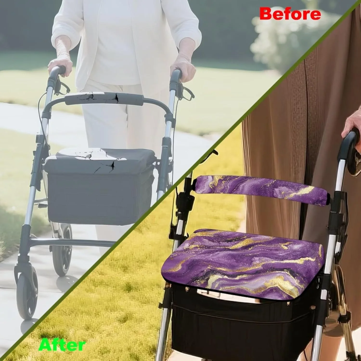 واکر رولیتور طرح سنگ مرمر طلایی ASQVTIFE با روکش محافظ صندلی و لوازم جانبی واکر تاشو با صندلی راحت و روکش پشتی قابل جابجایی و شستشو واکر رولیتور طرح سنگ مرمر طلایی ASQVTIFE با روکش محافظ صندلی و لوازم جانبی واکر تاشو با صندلی راحت و روکش پشتی قابل جابجایی و شستشو