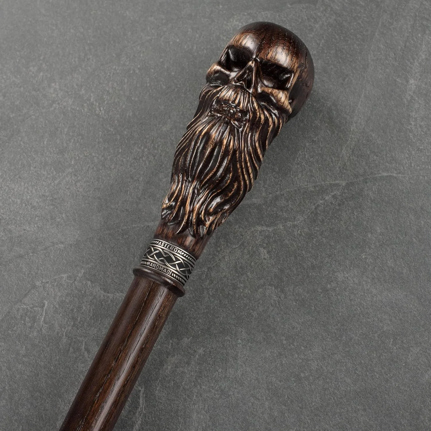 عصای چوبی دست ساز طرح جمجمه ریش دار برای مردان و زنان - عصای پیاده روی استیم پانک منحصر به فرد