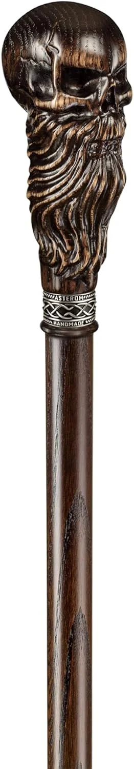 عصای چوبی دست ساز طرح جمجمه ریش دار برای مردان و زنان - عصای پیاده روی استیم پانک منحصر به فرد