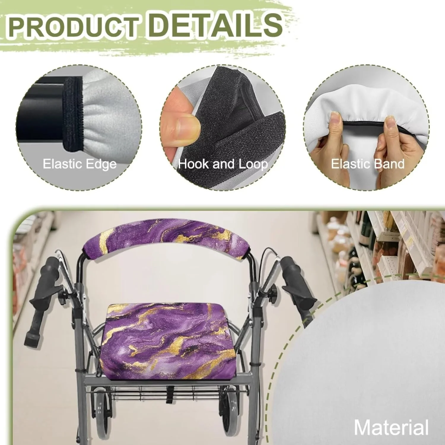 واکر رولیتور طرح سنگ مرمر طلایی ASQVTIFE با روکش محافظ صندلی و لوازم جانبی واکر تاشو با صندلی راحت و روکش پشتی قابل جابجایی و شستشو واکر رولیتور طرح سنگ مرمر طلایی ASQVTIFE با روکش محافظ صندلی و لوازم جانبی واکر تاشو با صندلی راحت و روکش پشتی قابل جابجایی و شستشو