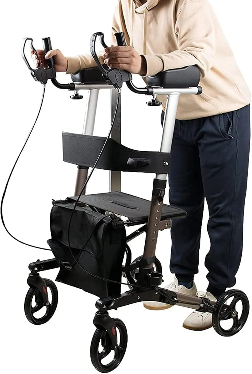 واکر رولیتور ایستاده آلومینیومی با تکیه‌گاه بازو، برای سالمندان و بیماران، چرخ‌های 8 اینچی، سنگین وزن، 6 ارتفاع دسته قابل تنظیم