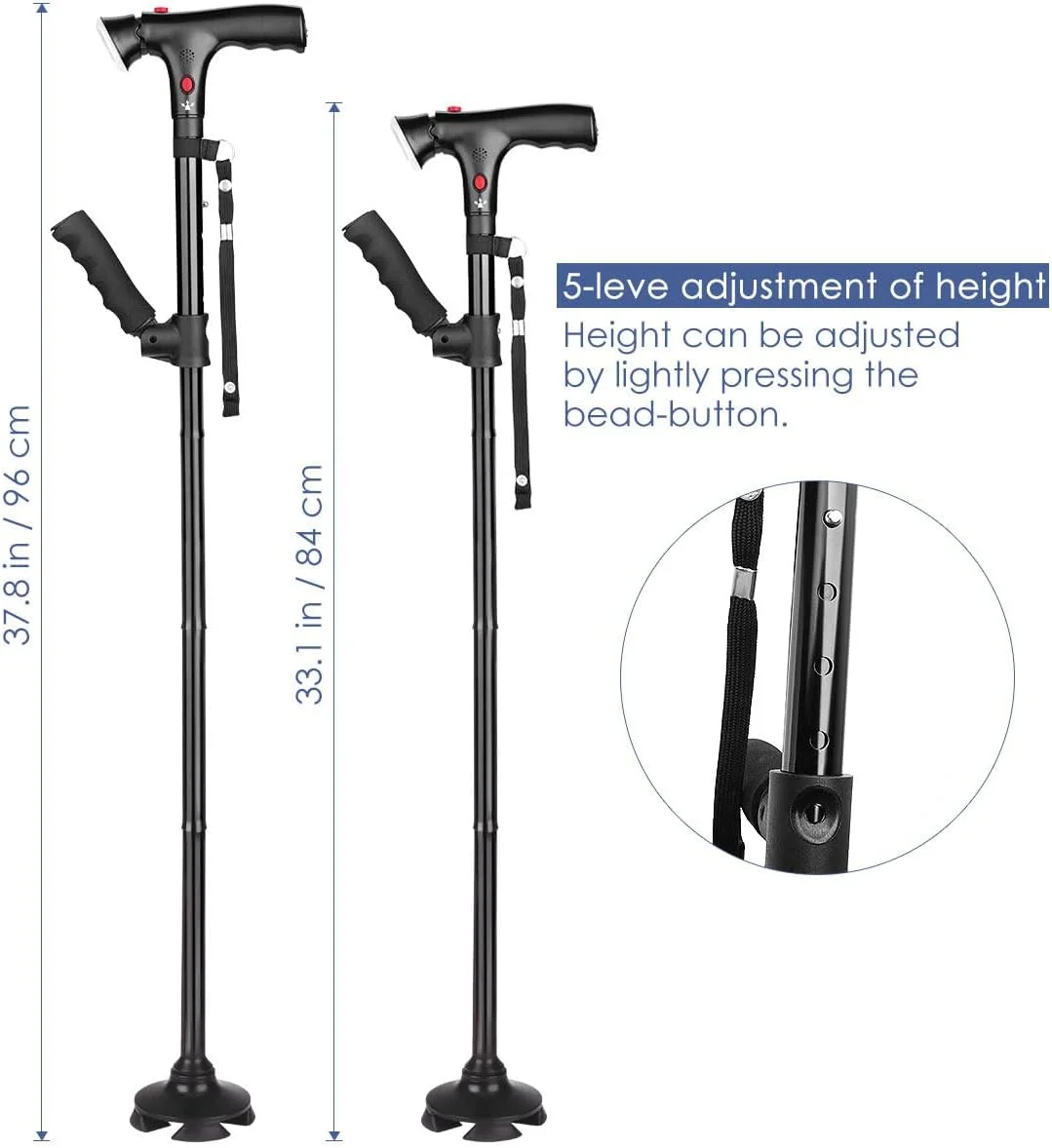 عصای تلسکوپی تاشو Artibetter با چراغ LED، عصای پیاده روی تاشو و قابل تنظیم با زنگ هشدار، هدیه ای برای پدران و مادران سالمند عصای تلسکوپی تاشو Artibetter با چراغ LED، عصای پیاده روی تاشو و قابل تنظیم با زنگ هشدار، هدیه ای برای پدران و مادران سالمند