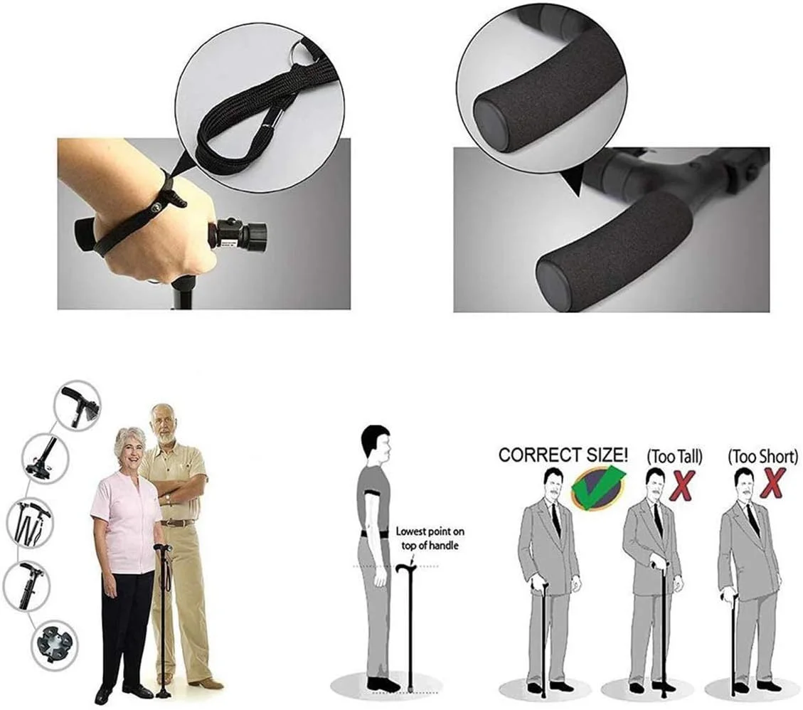 عصا پیاده روی آمافس، عصای تاشو با چراغ ال ای دی برای مردان و زنان، عصای پیاده روی قابل تنظیم برای سالمندان با دسته بالشتکی T و پایه چهارگانه چرخشی، مناسب برای منزل عصا پیاده روی آمافس، عصای تاشو با چراغ ال ای دی برای مردان و زنان، عصای پیاده روی قابل تنظیم برای سالمندان با دسته بالشتکی T و پایه چهارگانه چرخشی، مناسب برای منزل