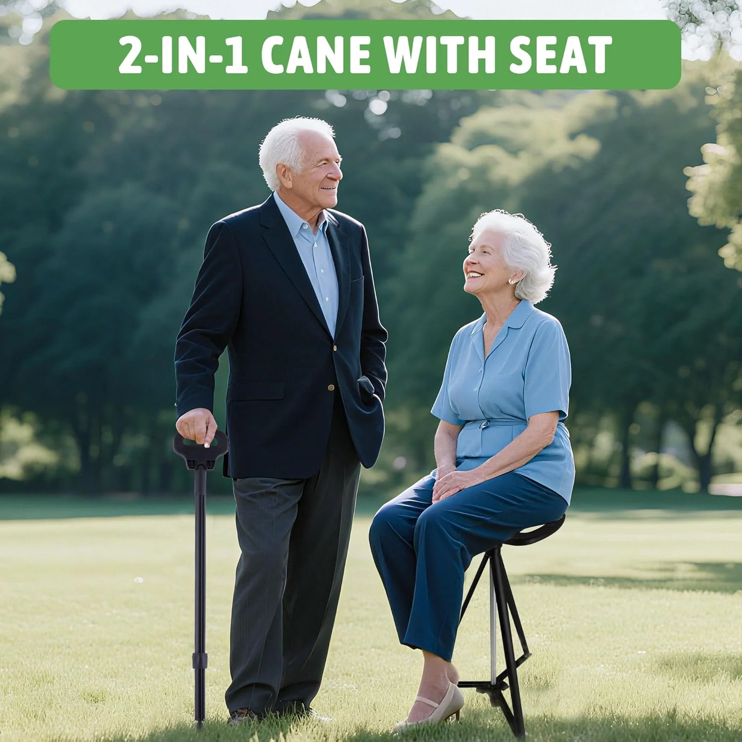 عصای پیاده روی صندلی دار ALEVMOOM، عصای تاشو قابل حمل، صندلی عصایی برای بزرگسالان، صندلی جمع شونده سبک وزن برای سالمندان، حداکثر بار 200 کیلوگرم، صندلی استراحت مسافرتی در فضای باز با کیف حمل