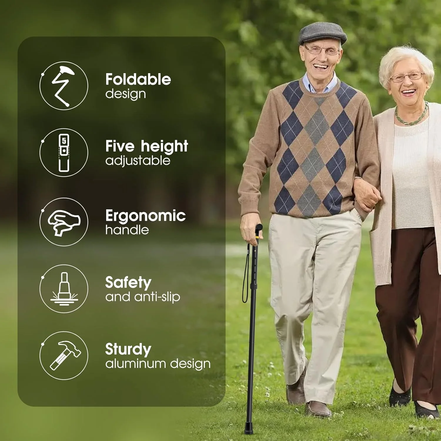 عصای تاشو Akeoil، چوب دستی پیاده روی با ارتفاع قابل تنظیم، عصا برای مردان، زنان و سالمندان، وسایل کمکی برای افراد با تحرک محدود (مشکی) عصای تاشو Akeoil، چوب دستی پیاده روی با ارتفاع قابل تنظیم، عصا برای مردان، زنان و سالمندان، وسایل کمکی برای افراد با تحرک محدود (مشکی)