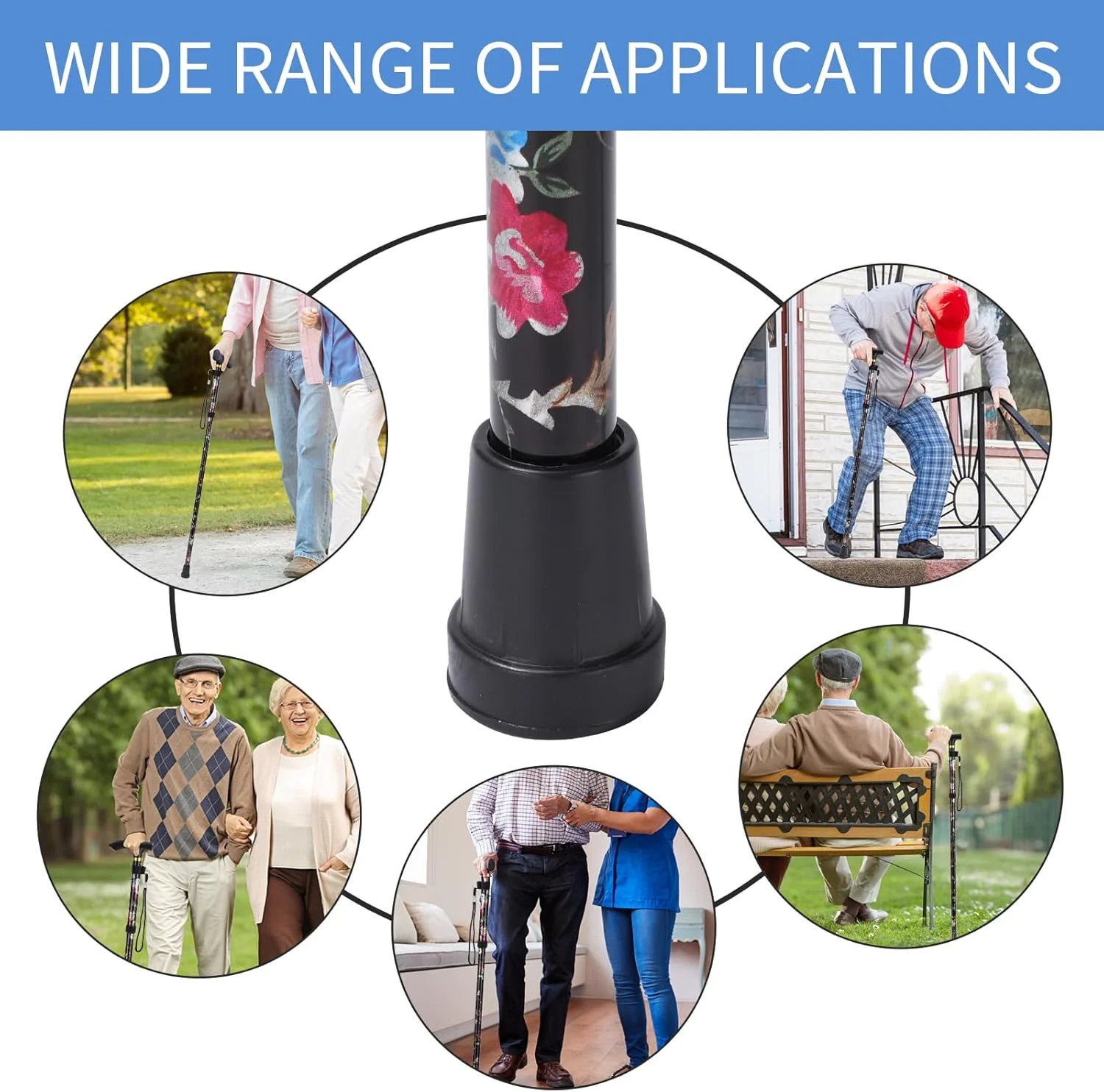 عصای پیاده روی ANCKNE برای خانم ها | سبک وزن، قابل تنظیم در 5 سطح ارتفاع و عصای تاشو آلومینیومی برای سالمندان | دسته چرخ دار ارگونومیک | عصای تاشو قابل حمل