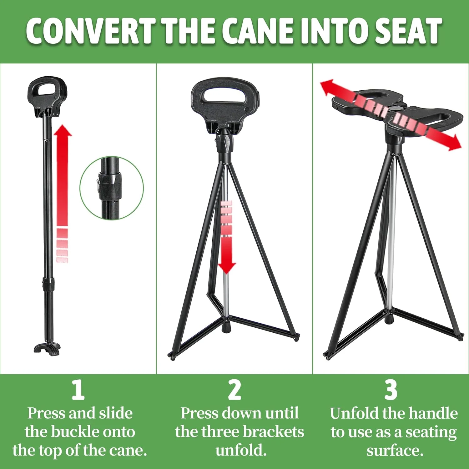 عصای پیاده روی صندلی دار ALEVMOOM، عصای تاشو قابل حمل، صندلی عصایی برای بزرگسالان، صندلی جمع شونده سبک وزن برای سالمندان، حداکثر بار 200 کیلوگرم، صندلی استراحت مسافرتی در فضای باز با کیف حمل