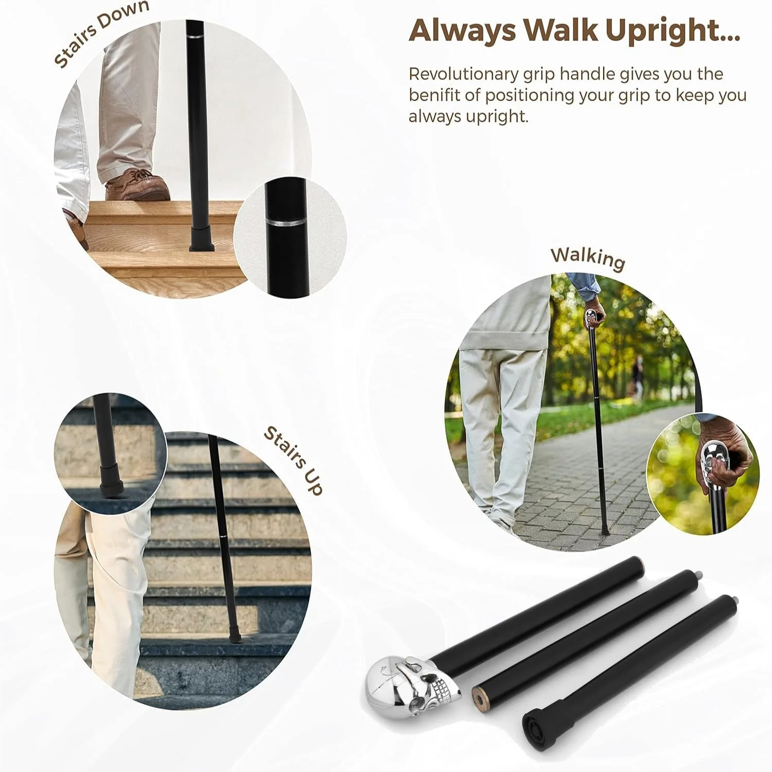 عصای پیاده روی آجونی برای مردان، زنان و سالمندان، عصای چوبی سبک وزن تاشو تزئینی با دسته، عصای کوهنوردی برای پیاده روی و هدیه