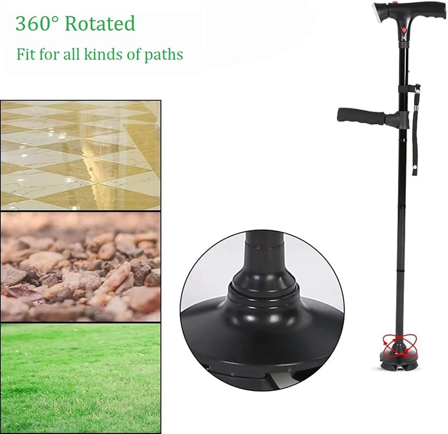 عصای تاشو الکاظمی با چراغ LED و آلارم، عصای دسته قابل تنظیم، مناسب برای سالمندان با دسته T نرم و پایه چهارگانه برای پیاده روی، کوهنوردی و کوله گردی عصای تاشو الکاظمی با چراغ LED و آلارم، عصای دسته قابل تنظیم، مناسب برای سالمندان با دسته T نرم و پایه چهارگانه برای پیاده روی، کوهنوردی و کوله گردی