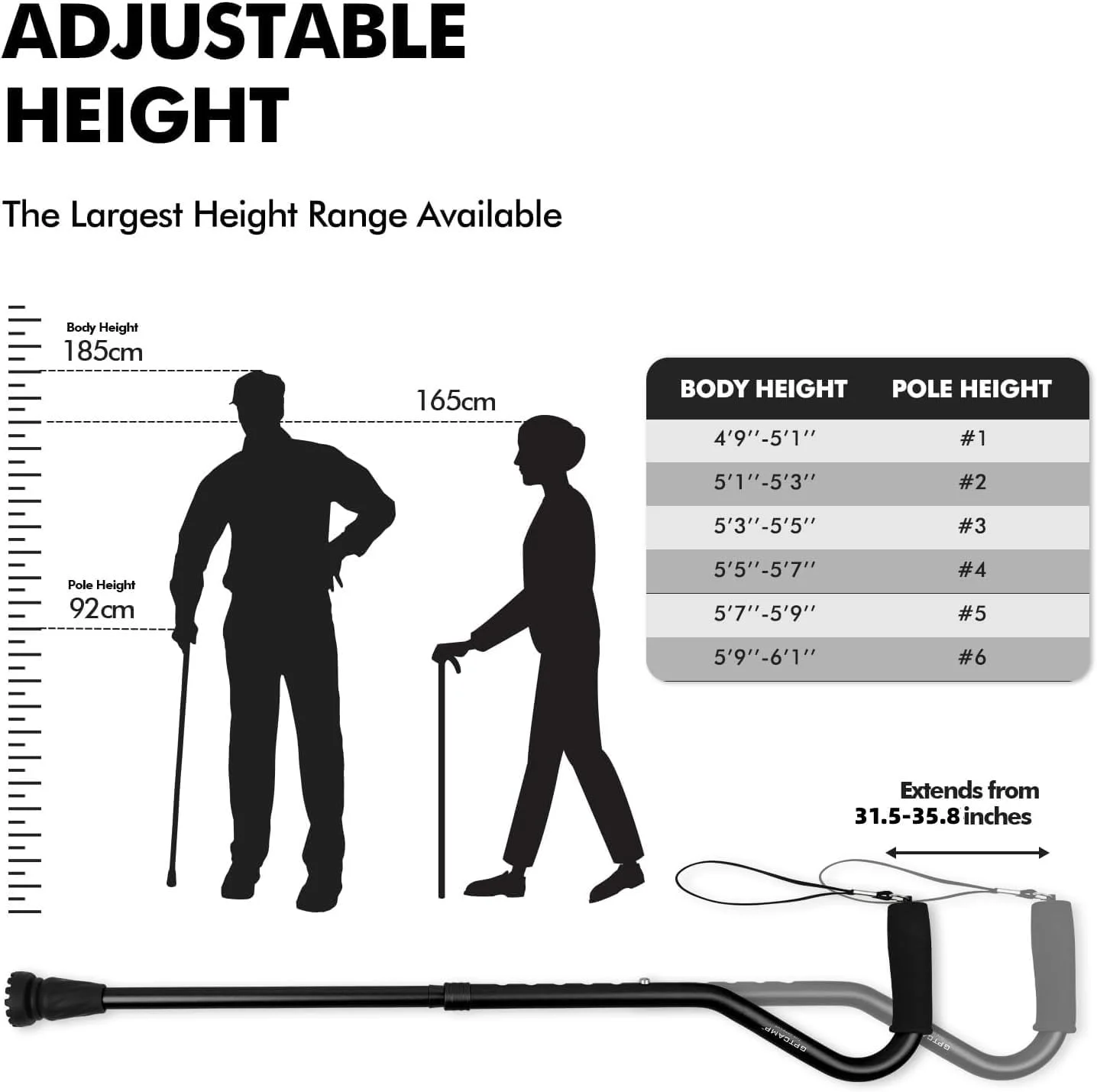 عصای تاشو، عصای تاشو قابل تنظیم، عصای پیاده روی تاشو برای مردان، زنان، سبک وزن، قابل تنظیم، عصای دستی قابل حمل - کمک تعادلی حرکتی - دسته های شیک و راحت