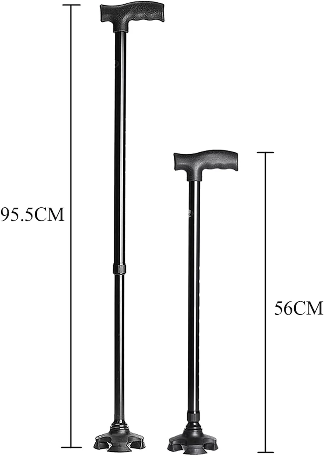عصای پیاده روی قابل تنظیم Qimopi آلیاژ آلومینیوم سبک وزن پایه چهارگانه پاهای لاستیکی ضد لغزش با قابلیت تنظیم ارتفاع