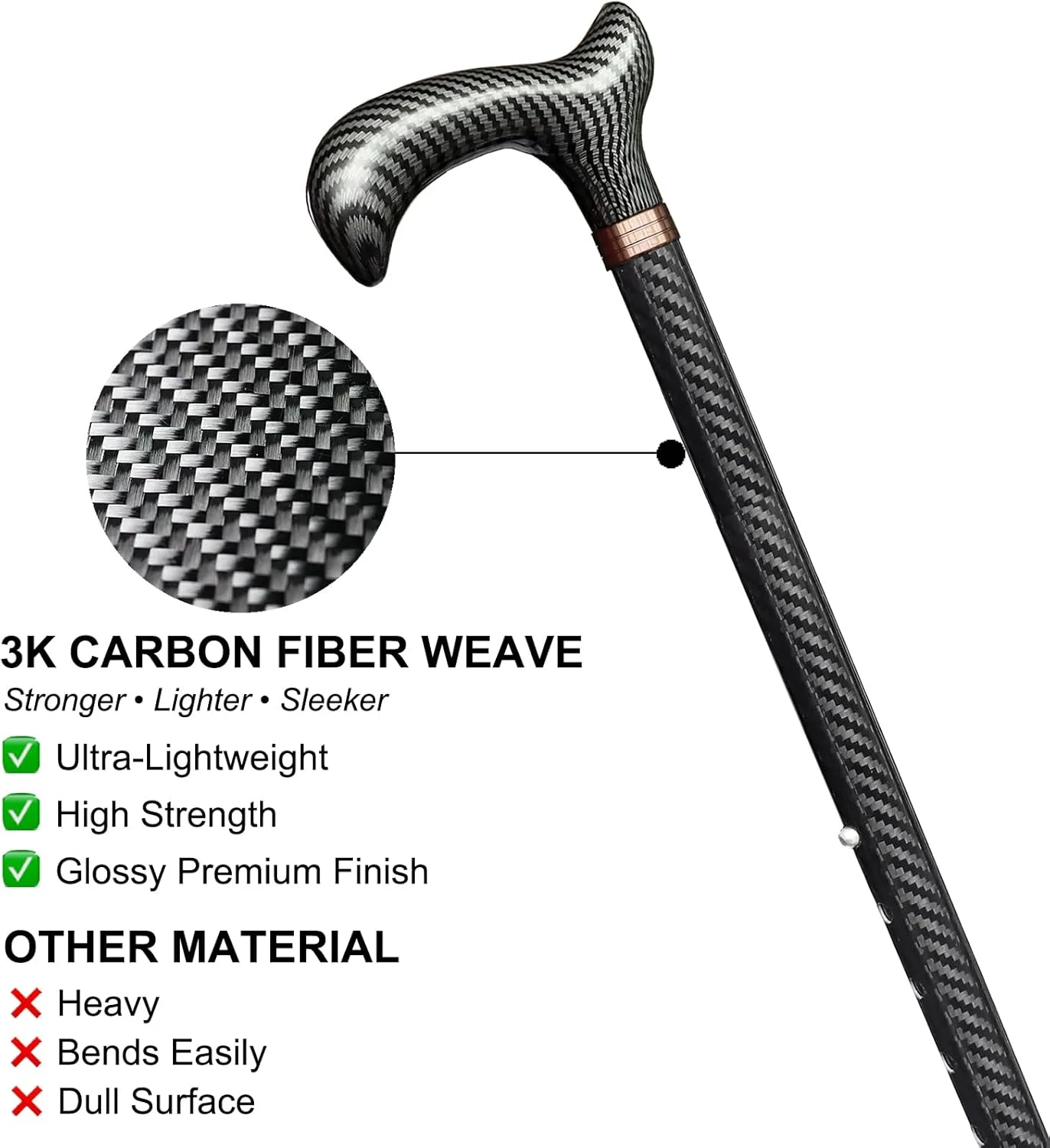 عصای فیبر کربنی قابل تنظیم - عصای پیاده روی سبک وزن برای مردان و زنان، عصای پیاده روی ممتاز برای سالمندان با نوک های لاستیکی چهارگانه و تکی، دسته ارگونومیک و بند مچ