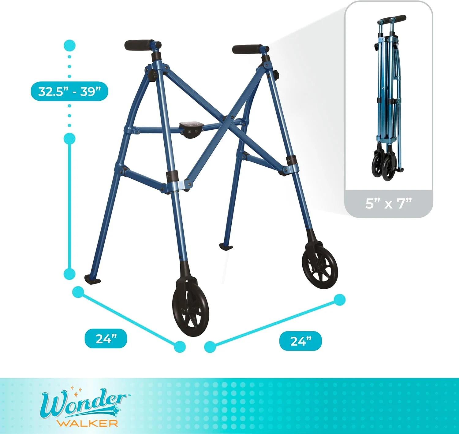 واکر تاشو کم جا Able Life، فریم متحرک تاشو سبک وزن با 2 چرخ ثابت، وسیله کمک حرکتی سالمندان، آبی کبالت واکر تاشو کم جا Able Life، فریم متحرک تاشو سبک وزن با 2 چرخ ثابت، وسیله کمک حرکتی سالمندان، آبی کبالت