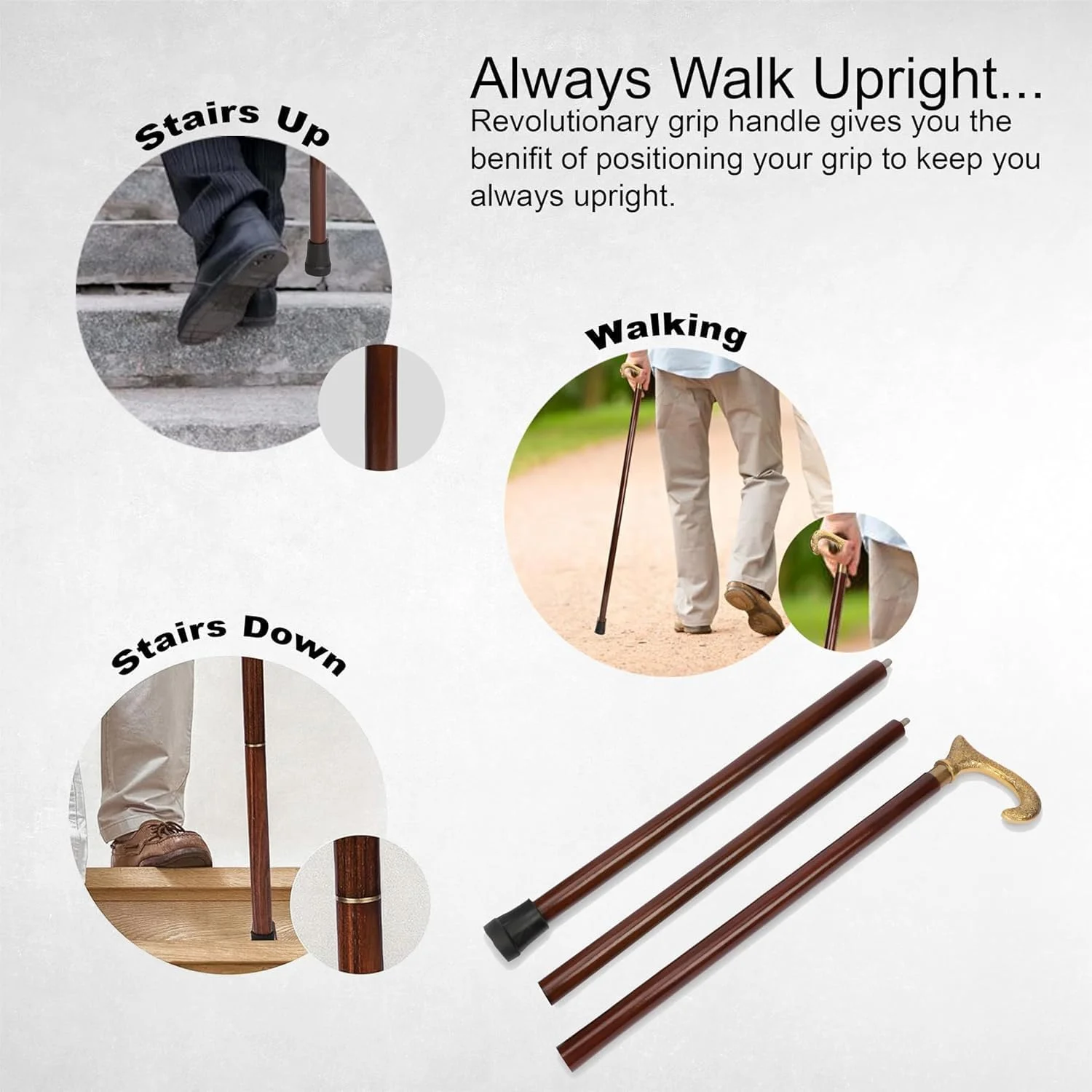 عصا دستی آجونی برای مردان، زنان و سالمندان، عصای چوبی سبک وزن تاشو تزئینی با دسته، عصای کوهنوردی برای پیاده روی، هدیه