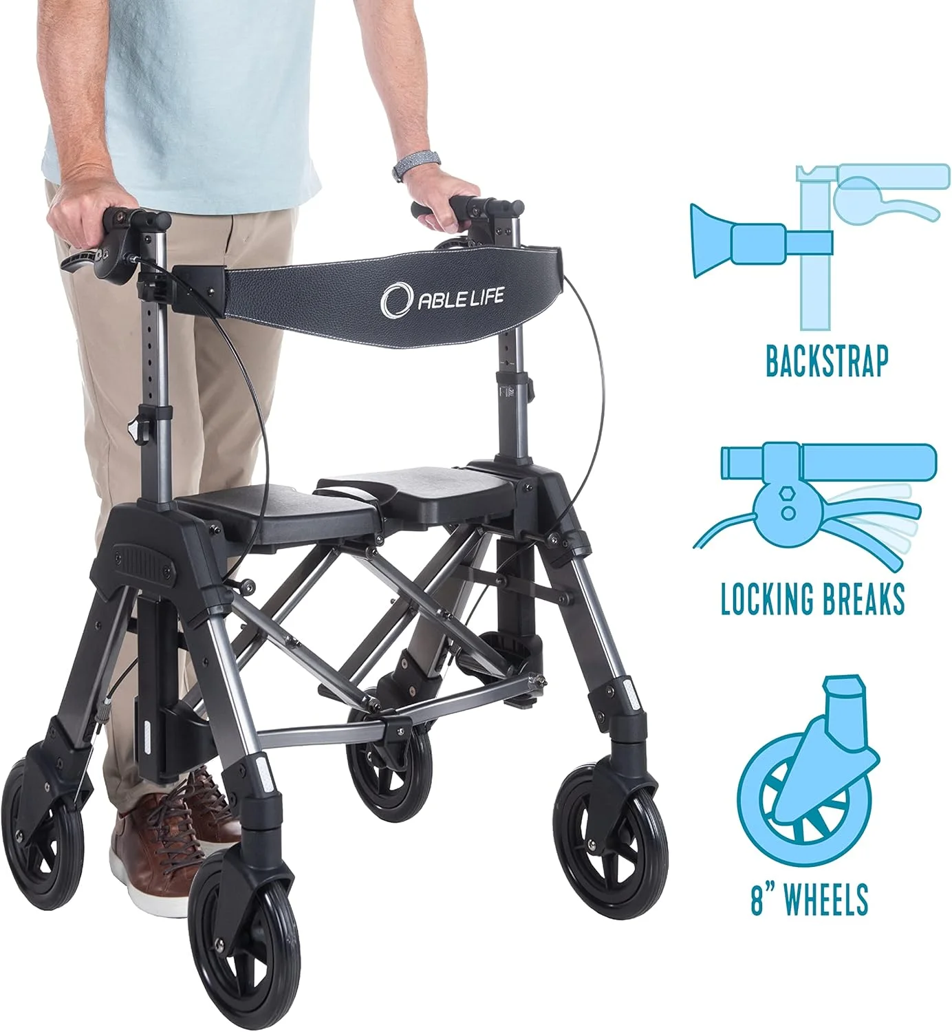 رولیتور بزرگسالان Able Life Space Saver، واکر چرخ دار تاشو و مقاوم با 4 چرخ، دارای نشیمنگاه فوق العاده عریض و چرخ های بزرگ 8 اینچی برای سالمندان، ظرفیت وزنی 226 کیلوگرم، گردویی مشکی رولیتور بزرگسالان Able Life Space Saver، واکر چرخ دار تاشو و مقاوم با 4 چرخ، دارای نشیمنگاه فوق العاده عریض و چرخ های بزرگ 8 اینچی برای سالمندان، ظرفیت وزنی 226 کیلوگرم، گردویی مشکی