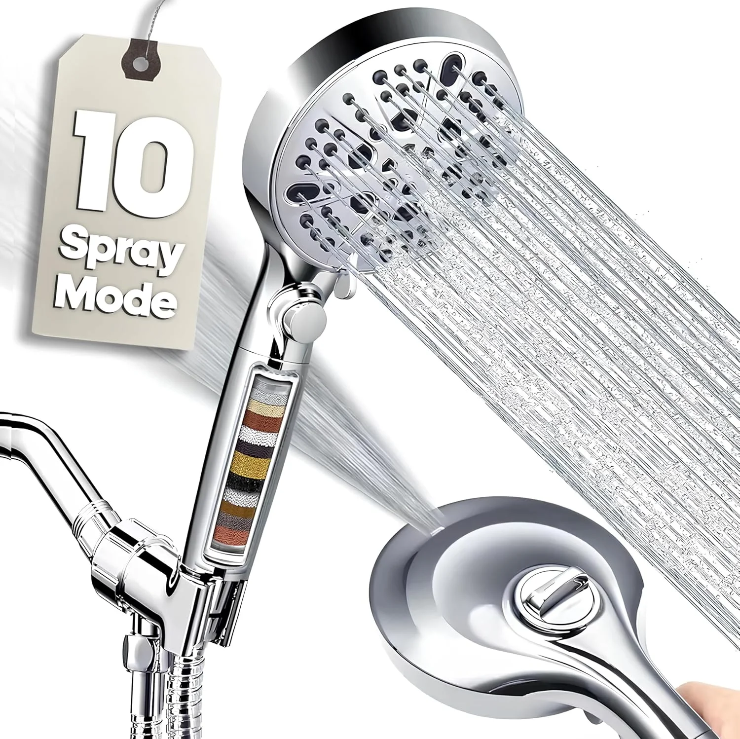 سردوش حمام AMROAH با فیلتراسیون 15 مرحله ای برای آب سخت، سردوش دستی فیلتردار 10 حالته با فشار بالا و توربو برای ماساژ آبگرم با توپ های سنگ فیلتر