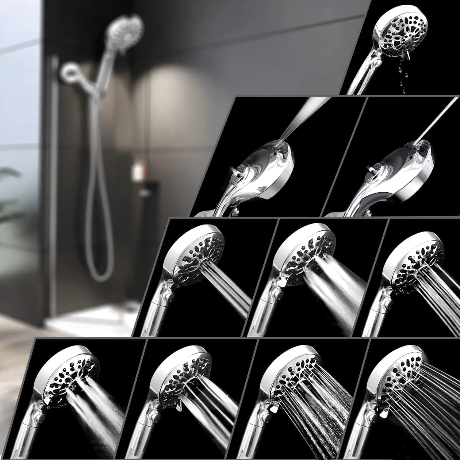 سردوش حمام AMROAH با فیلتراسیون 15 مرحله ای برای آب سخت، سردوش دستی فیلتردار 10 حالته با فشار بالا و توربو برای ماساژ آبگرم با توپ های سنگ فیلتر