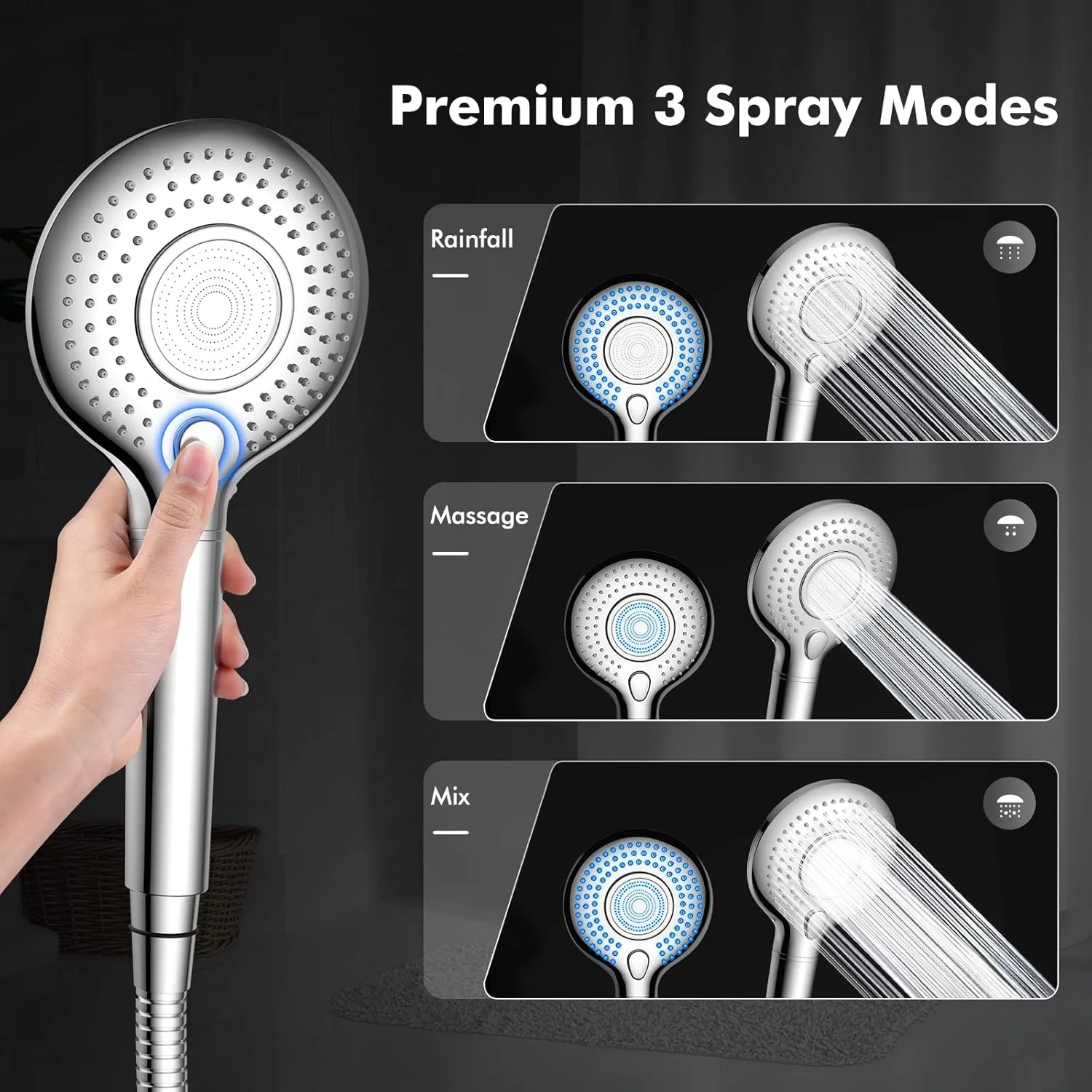 سردوش فیلتردار آب سخت FEELSO، فیلتر دوش 15 مرحله ای با 3 حالت اسپری، سردوش های فشار قوی و شلنگ 1.5 متری، فیلتر دوش حذف کلر باقیمانده، سردوش دستی و شلنگ