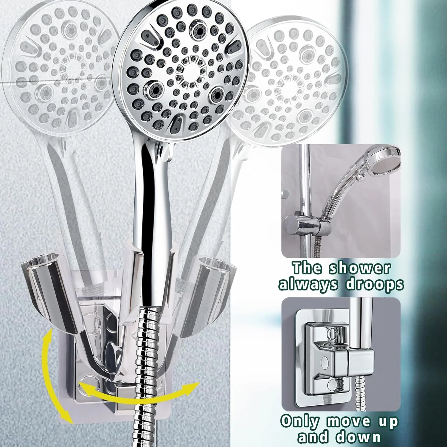 نگهدارنده سردوش TERRIFI، 2 عدد پایه سردوش قابل تنظیم، نگهدارنده سردوش با چسب قوی بدون نیاز به سوراخکاری، نگهدارنده سردوش دیواری، نقره ای