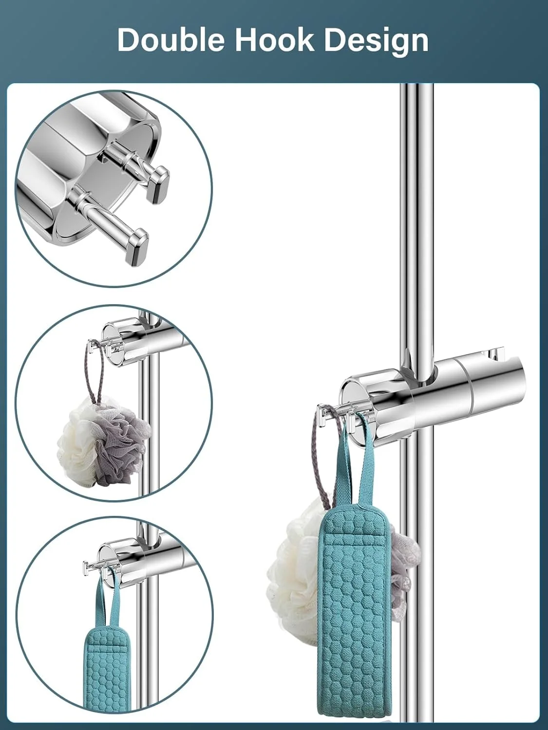 نگهدارنده سردوش KASTWAVE با 2 قلاب، جایگزین جهانی قابل تنظیم برای 16-28 میلی متر، روکش کروم + ABS، طراحی نگهدارنده سردوش، نصب آسان برای میله لغزنده