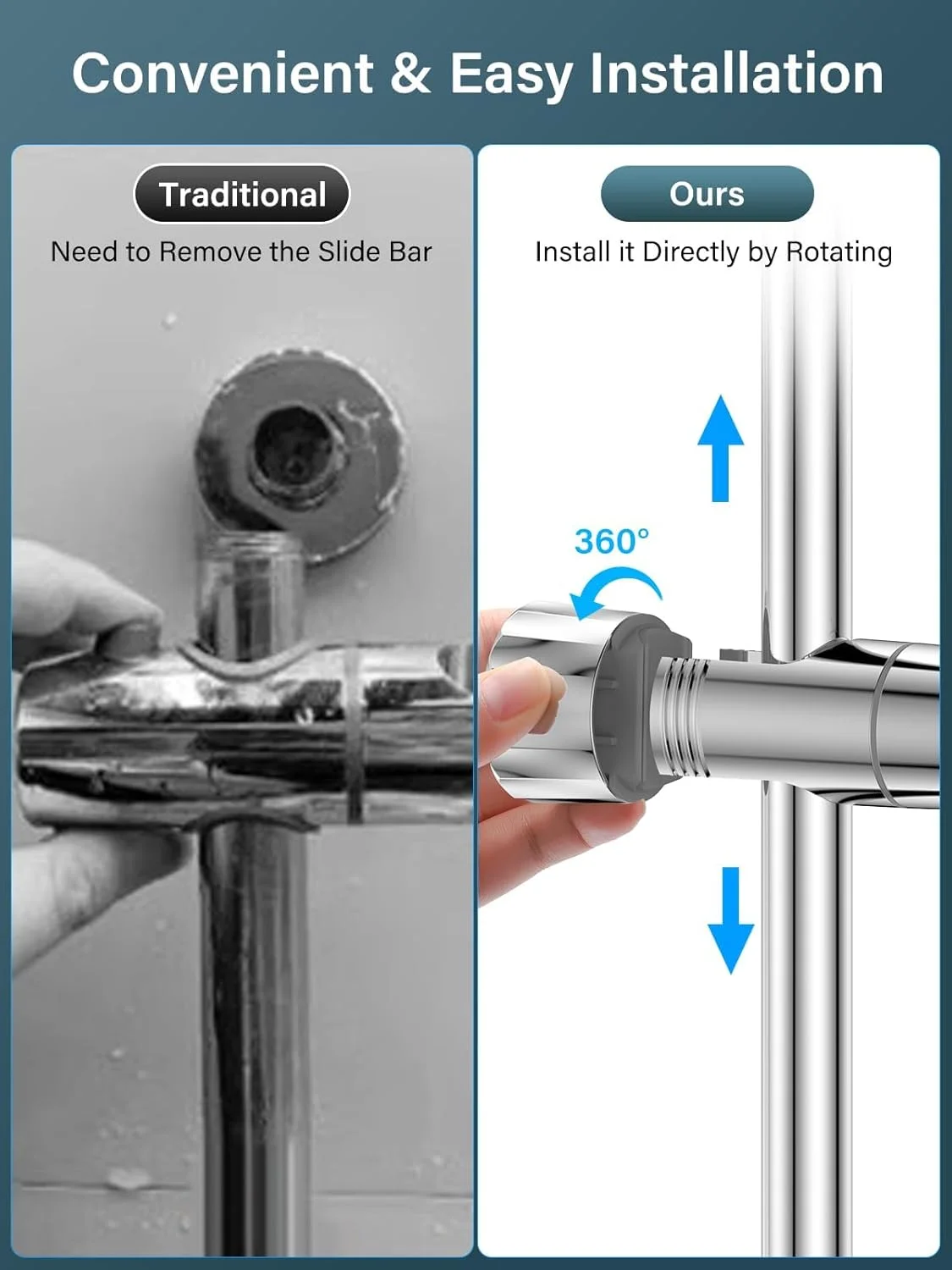 نگهدارنده سردوش KASTWAVE با 2 قلاب، جایگزین جهانی قابل تنظیم برای 16-28 میلی متر، روکش کروم + ABS، طراحی نگهدارنده سردوش، نصب آسان برای میله لغزنده